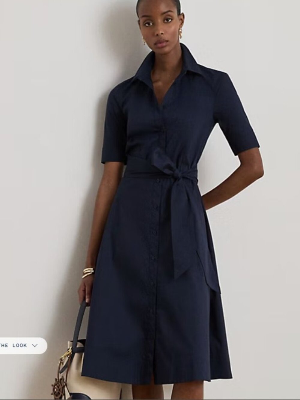 Lauren by Ralph Lauren Belted Cotton-Blend Shirtdress SZ 16